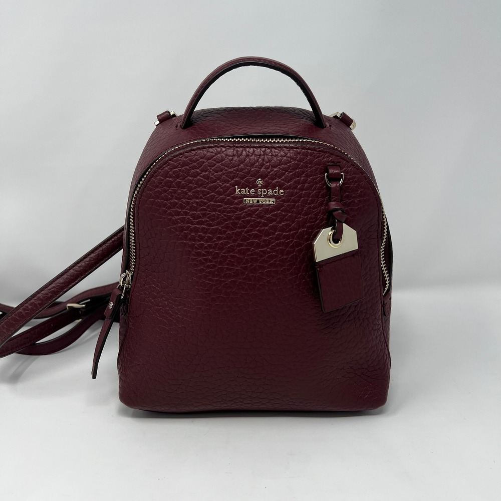 Kate Spade New York Mini Caden Pebbled Leather Backpack Burgundy Small Bag